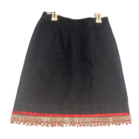 Beaded Fringe Set Festive Red Cut-off Shirt Sleeveless Blue Mini Skirt Denim  Sm - Picture 13 of 15